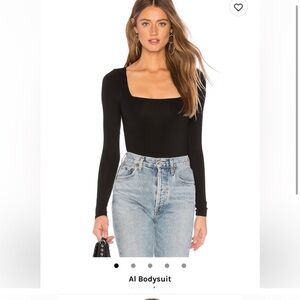 superdown Black Long Sleeve Square Neck Bodysuit